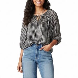 Retro Chic Ellen Tracy Polka Dot Puff Sleeve Blouse Black White XL Professional